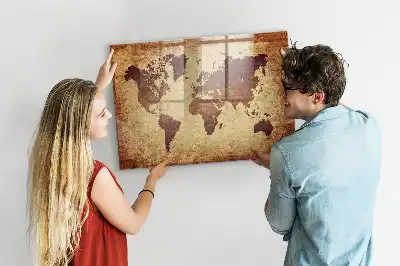 Lavagna magnetica con pennarelli decorata con antica mappa del mondo