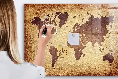 Lavagna magnetica con pennarelli decorata con antica mappa del mondo