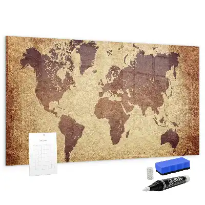 Lavagna magnetica con pennarelli decorata con antica mappa del mondo