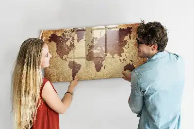 Lavagna magnetica con pennarelli decorata con antica mappa del mondo