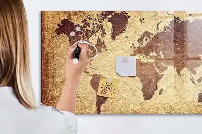 Lavagna magnetica con pennarelli decorata con antica mappa del mondo