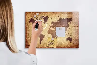 Lavagna magnetica con pennarelli decorata con antica mappa del mondo