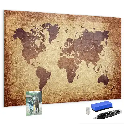 Lavagna magnetica con pennarelli decorata con antica mappa del mondo