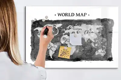 Mappa del mondo lavagna magnetica scrivibile in stile retro