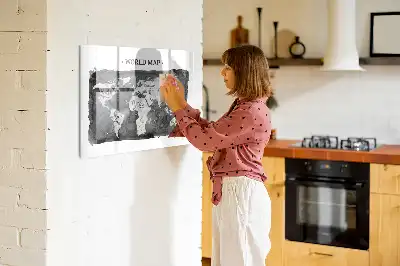 Mappa del mondo lavagna magnetica scrivibile in stile retro