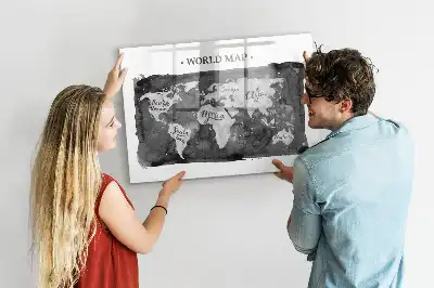Mappa del mondo lavagna magnetica scrivibile in stile retro