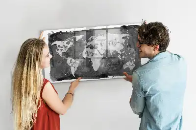 Mappa del mondo lavagna magnetica scrivibile in stile retro
