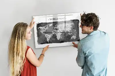 Mappa del mondo lavagna magnetica scrivibile in stile retro