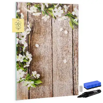 Lavagna magnetica cancellabile a secco con stampa di fiori su assi di legno