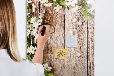 Lavagna magnetica cancellabile a secco con stampa di fiori su assi di legno