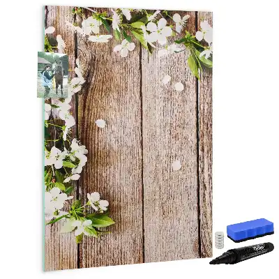 Lavagna magnetica cancellabile a secco con stampa di fiori su assi di legno