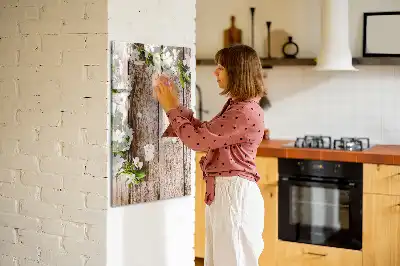 Lavagna magnetica cancellabile a secco con stampa di fiori su assi di legno