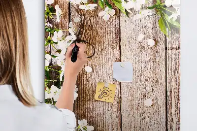 Lavagna magnetica cancellabile a secco con stampa di fiori su assi di legno
