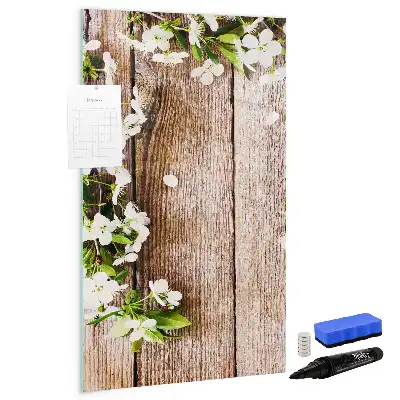 Lavagna magnetica cancellabile a secco con stampa di fiori su assi di legno