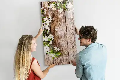 Lavagna magnetica cancellabile a secco con stampa di fiori su assi di legno