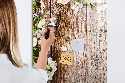 Lavagna magnetica cancellabile a secco con stampa di fiori su assi di legno