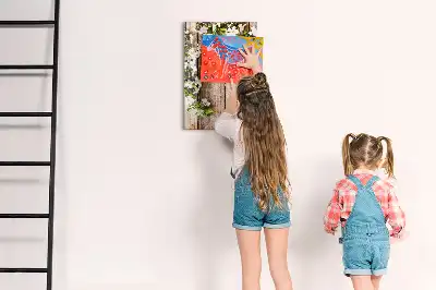 Lavagna magnetica cancellabile a secco con stampa di fiori su assi di legno
