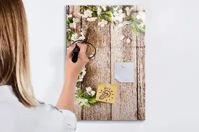 Lavagna magnetica cancellabile a secco con stampa di fiori su assi di legno
