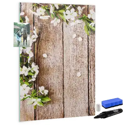 Lavagna magnetica cancellabile a secco con stampa di fiori su assi di legno