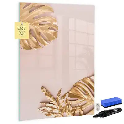 Lavagna magnetica cancellabile a secco con motivo a foglie dorate