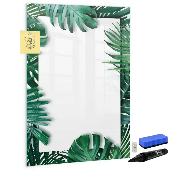 Lavagna magnetica cancellabile a secco con cornice fantasia monstera