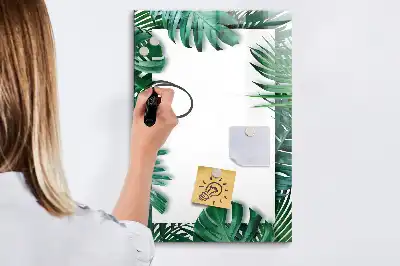 Lavagna magnetica cancellabile a secco con cornice fantasia monstera