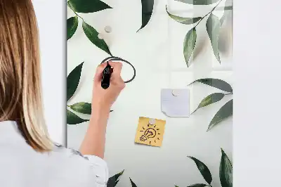 Lavagna magnetica cancellabile a secco con decorazione a cornice di foglie verdi