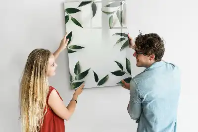 Lavagna magnetica cancellabile a secco con decorazione a cornice di foglie verdi