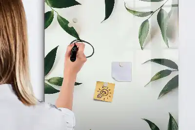 Lavagna magnetica cancellabile a secco con decorazione a cornice di foglie verdi