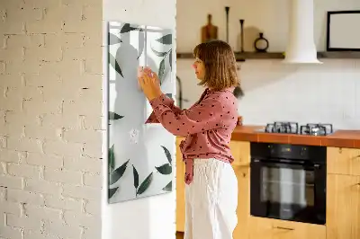 Lavagna magnetica cancellabile a secco con decorazione a cornice di foglie verdi