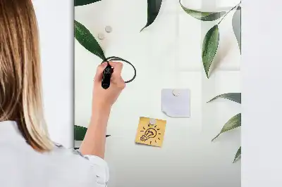 Lavagna magnetica cancellabile a secco con decorazione a cornice di foglie verdi