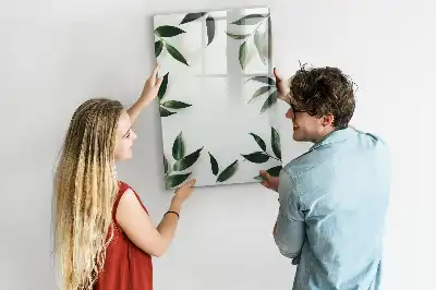 Lavagna magnetica cancellabile a secco con decorazione a cornice di foglie verdi