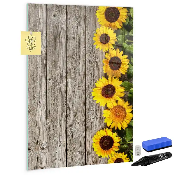 Lavagna magnetica cancellabile a secco motivo girasoli su legno