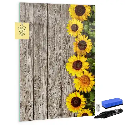 Lavagna magnetica cancellabile a secco motivo girasoli su legno
