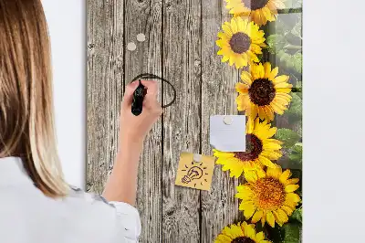 Lavagna magnetica cancellabile a secco motivo girasoli su legno