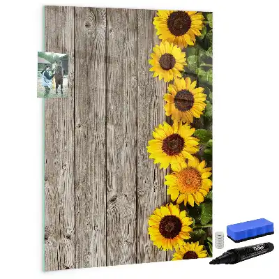 Lavagna magnetica cancellabile a secco motivo girasoli su legno