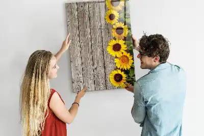 Lavagna magnetica cancellabile a secco motivo girasoli su legno