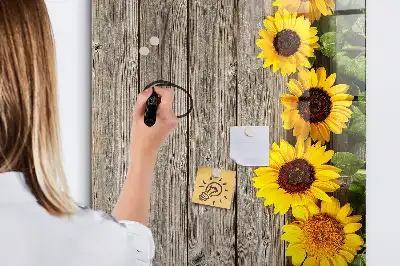 Lavagna magnetica cancellabile a secco motivo girasoli su legno