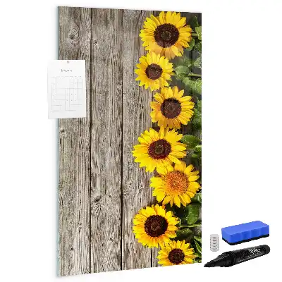 Lavagna magnetica cancellabile a secco motivo girasoli su legno