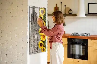 Lavagna magnetica cancellabile a secco motivo girasoli su legno