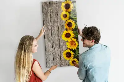 Lavagna magnetica cancellabile a secco motivo girasoli su legno