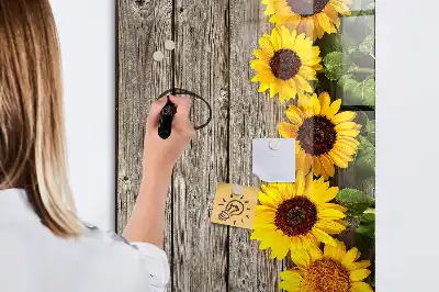 Lavagna magnetica cancellabile a secco motivo girasoli su legno