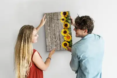Lavagna magnetica cancellabile a secco motivo girasoli su legno