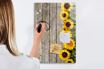 Lavagna magnetica cancellabile a secco motivo girasoli su legno