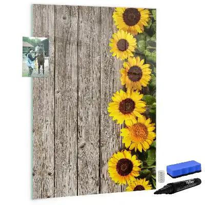 Lavagna magnetica cancellabile a secco motivo girasoli su legno