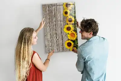 Lavagna magnetica cancellabile a secco motivo girasoli su legno