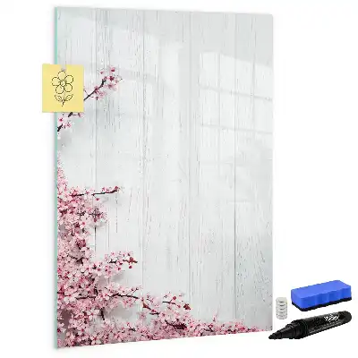 Lavagna magnetica cancellabile a secco decorazione con fiori su legno