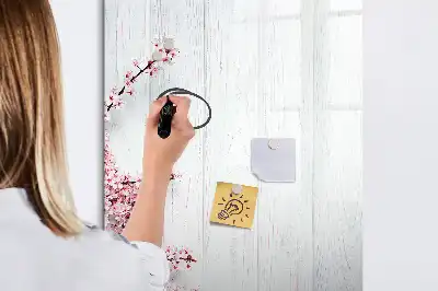 Lavagna magnetica cancellabile a secco decorazione con fiori su legno