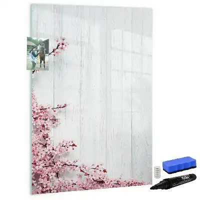 Lavagna magnetica cancellabile a secco decorazione con fiori su legno