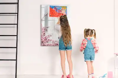 Lavagna magnetica cancellabile a secco decorazione con fiori su legno